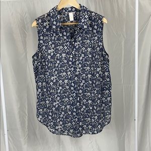 Blue floral sleeveless blouse